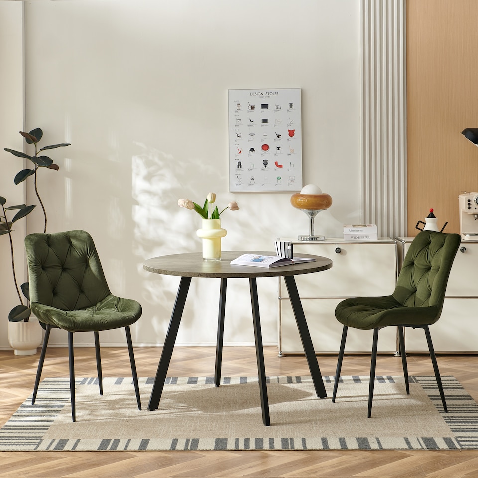 image 1 of SONARA Modern Set of 2 Velvet Dining Chairs with Ergonomic Upholstered Seat | Green