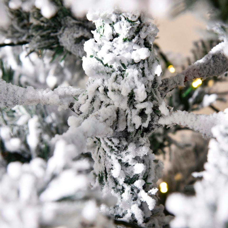 image 1 of HOMCOM 6FT Prelit Snow Flocked Christmas Tree w/ Light, Xmas Decoration Green