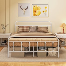 HOMCOM 4ft6 Double Bed Frame, Metal Platform Bed frame with Tall Headboard, Footboard and Steel Slat Support, No Box Spring Needed, Easy Assembly, White
