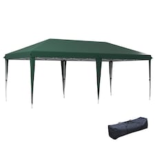 Outsunny Pop Up Gazebo 3 x 6m, Foldable Canopy Tent, Height Adjustable Wedding Awning Canopy wCarrying Bag, Green