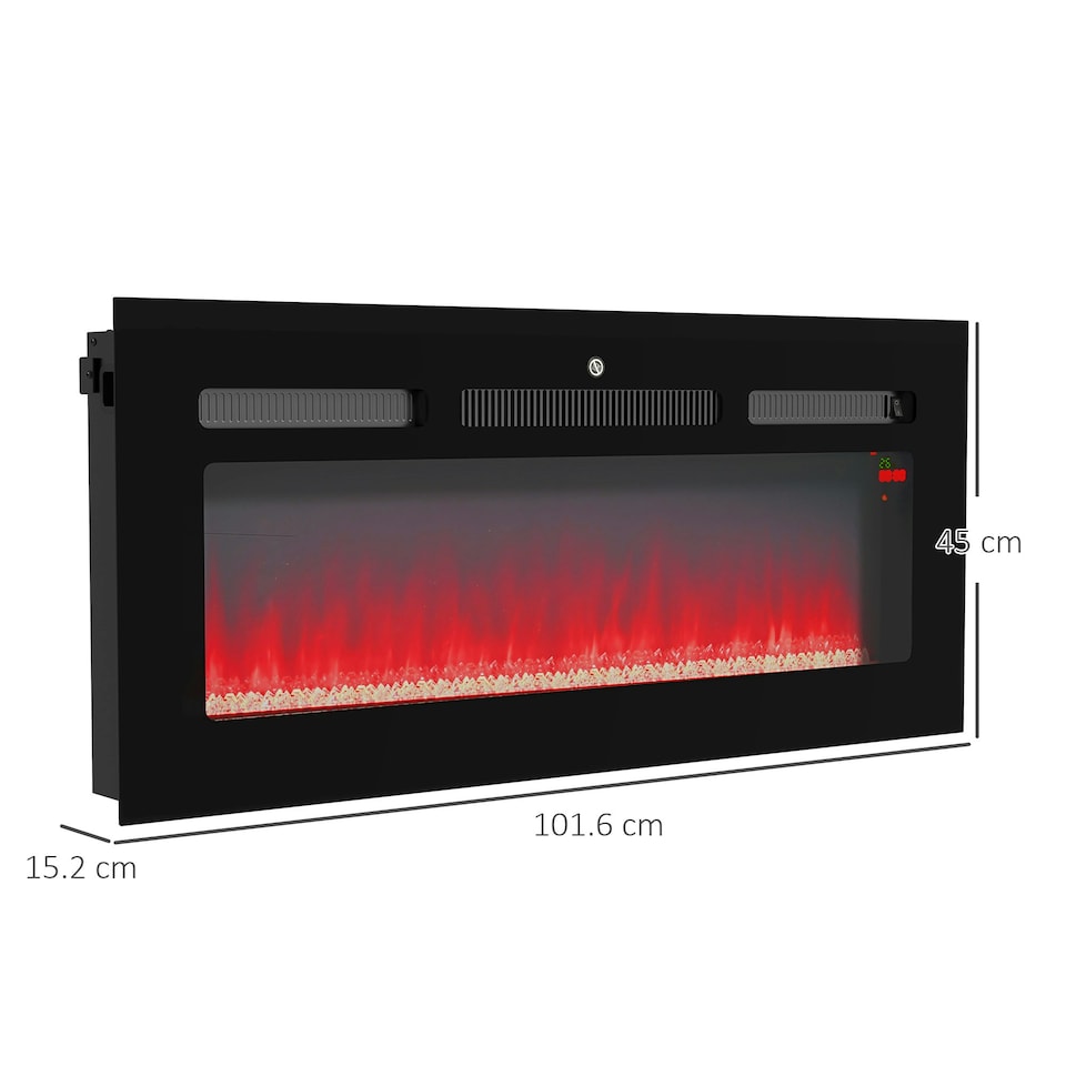 image 1 of HOMCOM 102cm Electric Fireplace Recessed and Wall Mounted Electric Fire Black