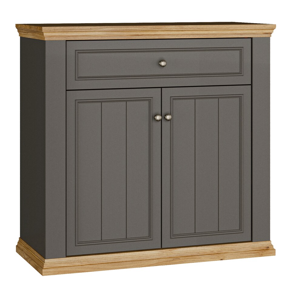 image 1 of Pontypool 2 Door 1 Drawer Small Sideboard in Wolfram Grey and Mauvella Oak