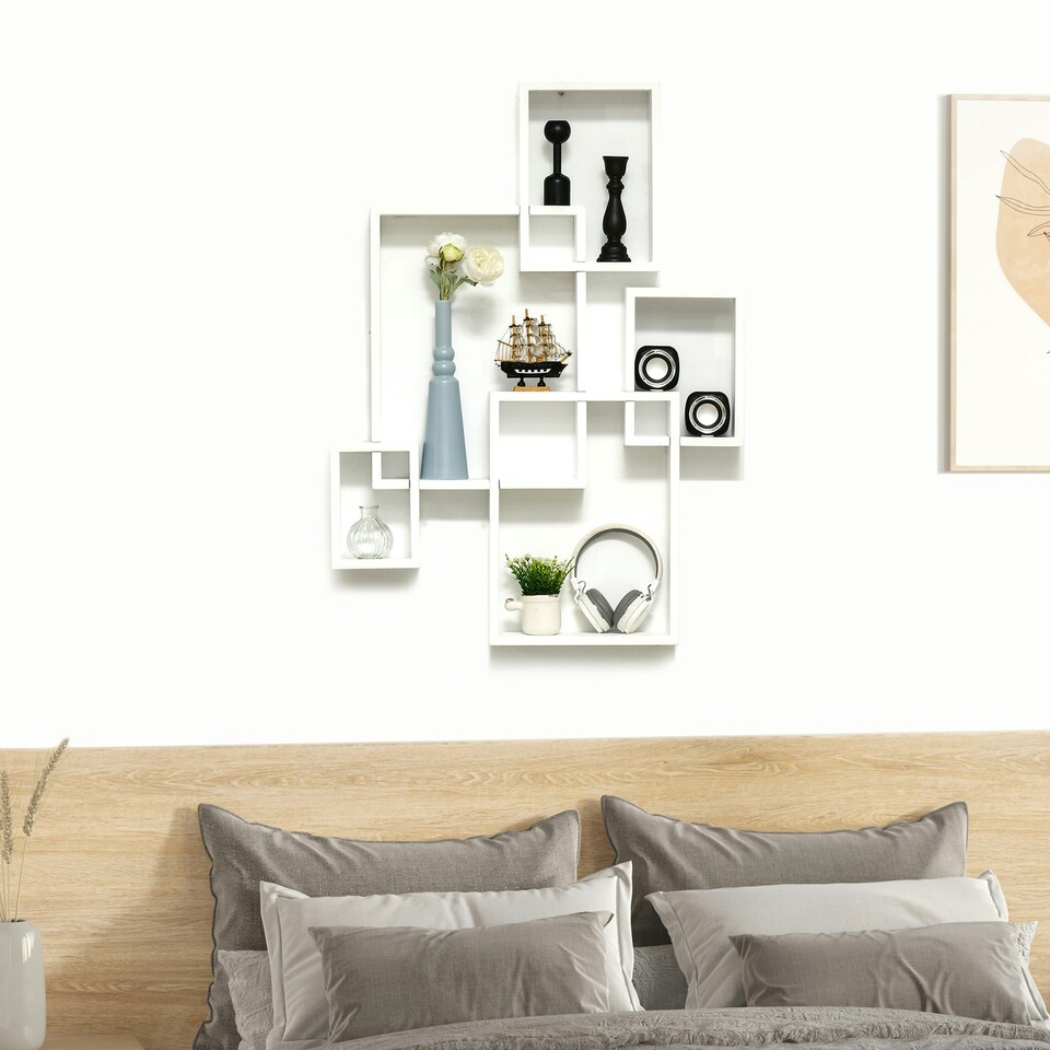 image 1 of HOMCOM Floating Shelves, Interlocking Cube Shelves for Decoration, White