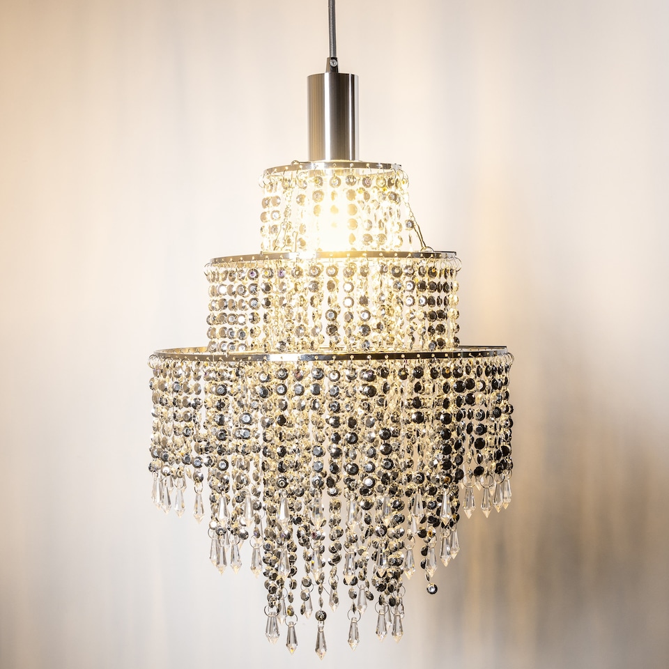 image 1 of CGC LIZA Three-Tier Extra Large Crystal & Chrome Ceiling Shade | Silver | Silver | Extra large