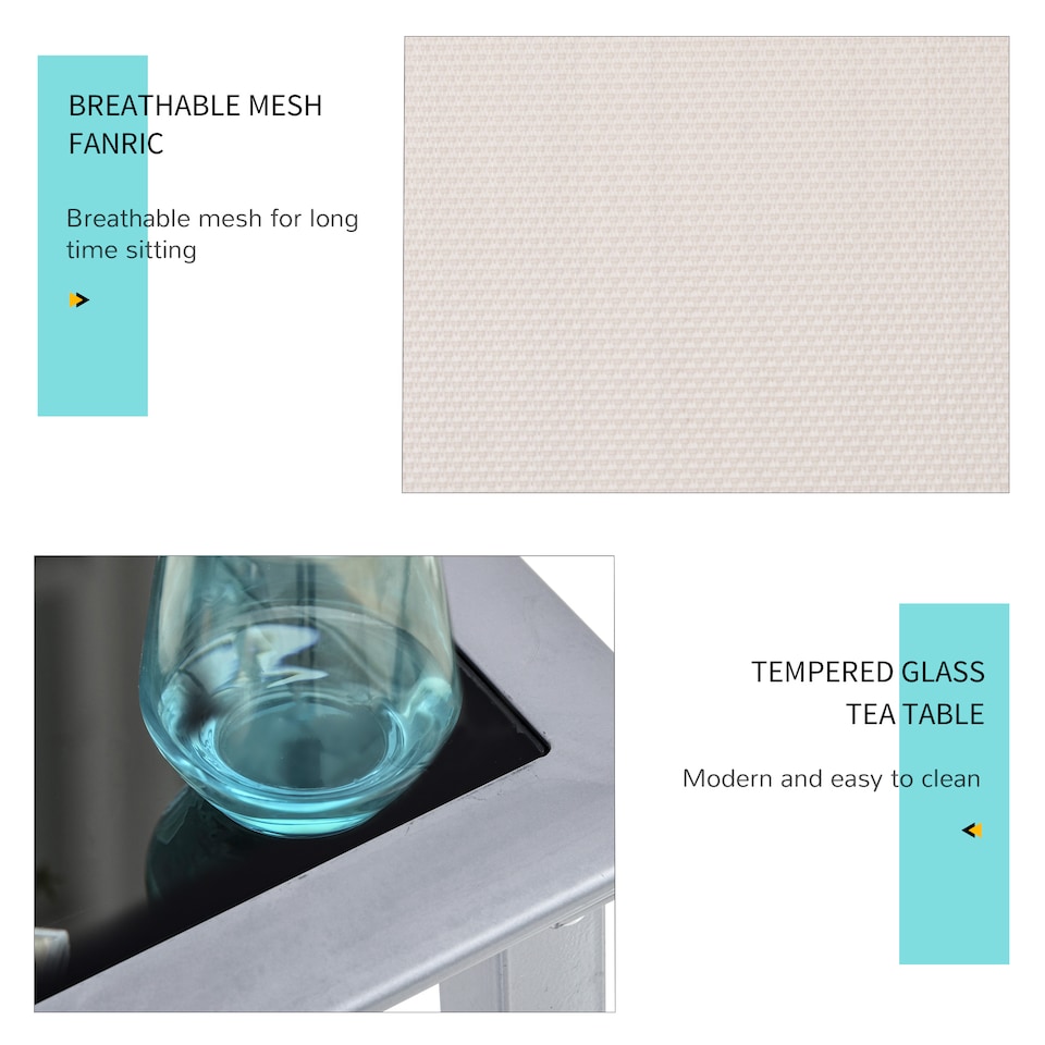 image 1 of Outsunny 3 Pieces Sun Lounger Chair Set, Metal Frame Outdoor Garden Recliner Chairs with Glass Top Side Table and Armrests for Patio, Cream White