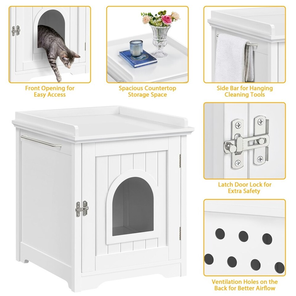 image 1 of Yaheetech Cat Litter Box Furniture Enclosure White | One Size