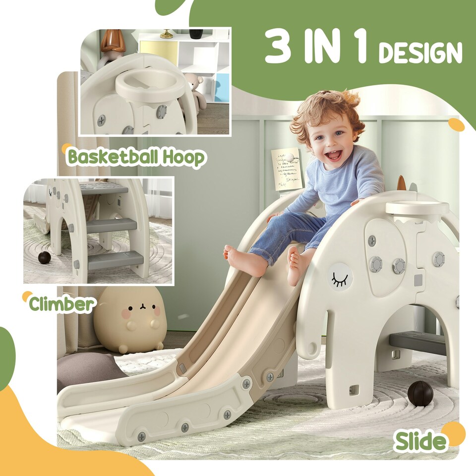 image 1 of AIYAPLAY 3 in 1 Kids Slide for 1-3 Years, Elephant-Themed Indoor Slide