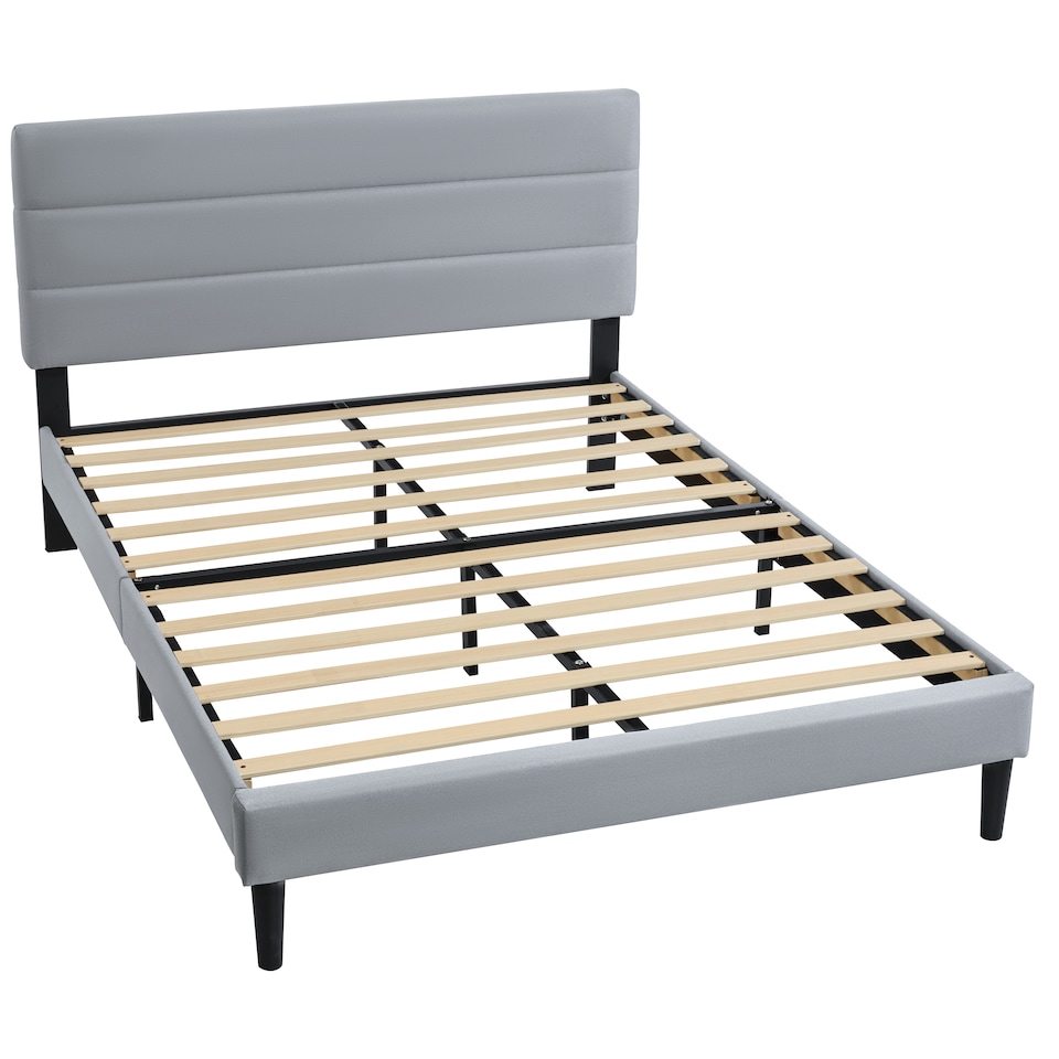 image 1 of Vida Designs Vandura Light Grey Linen Fabric Bed Frame with Headboard - Double