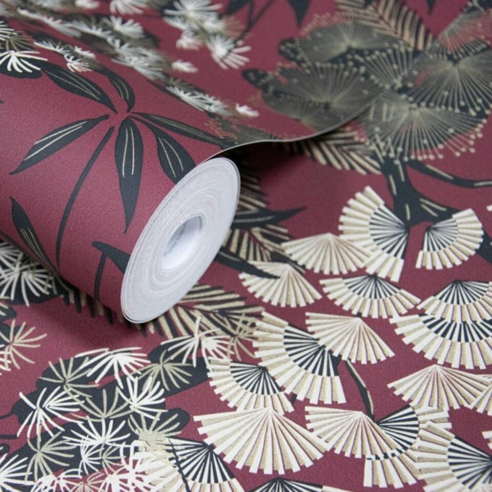 image 1 of GrandDeco Ciara Leaf Wallpaper - Red - One Size