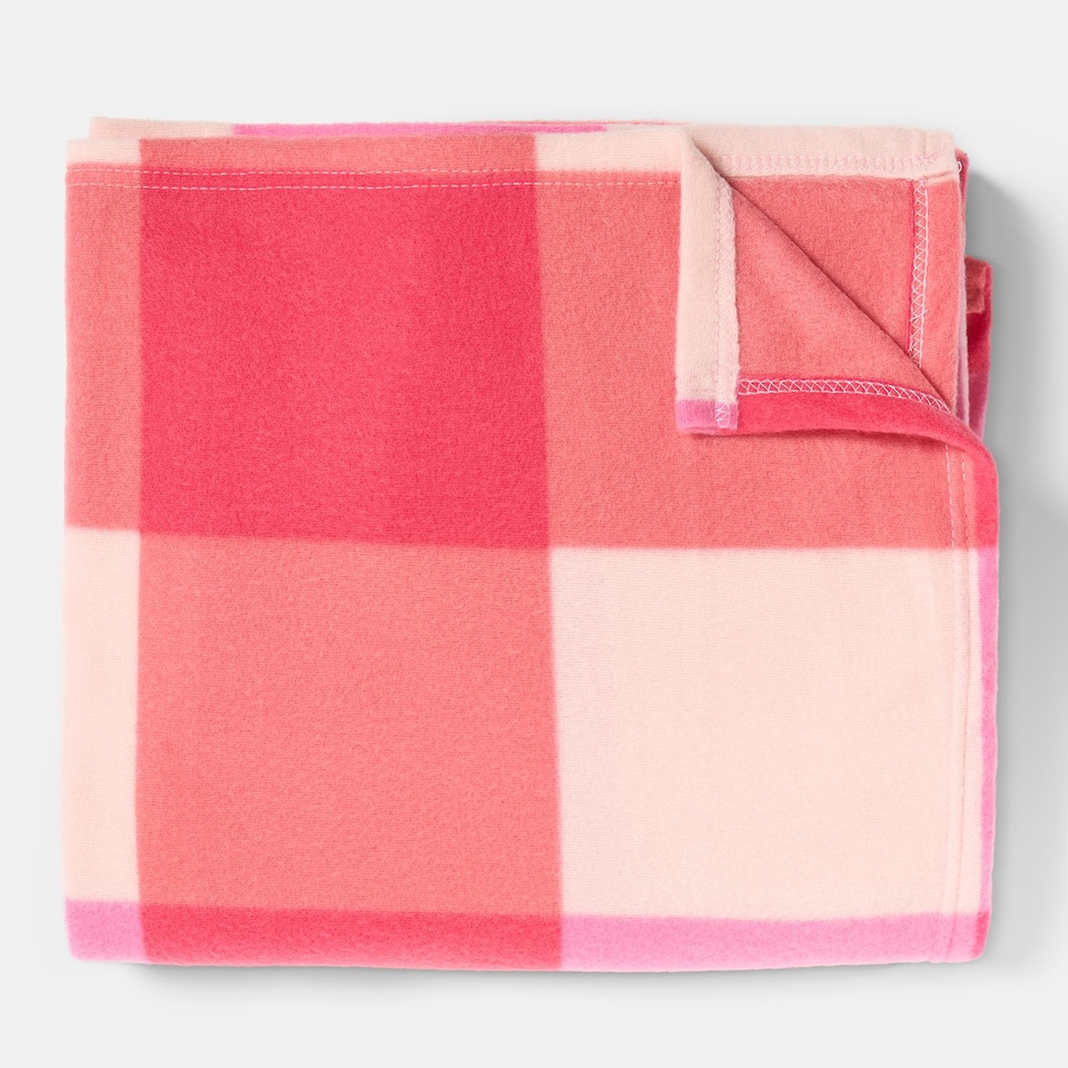 image 1 of OHS Gingham Polar Fleece Throw Blanket Lightweight Bedspread | Multi | Pink/Orange