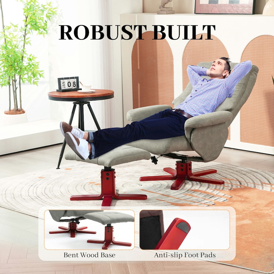 image 1 of HOMCOM Recliner Chair with Footstool, Backrest Adjustable, Armchair, Grey