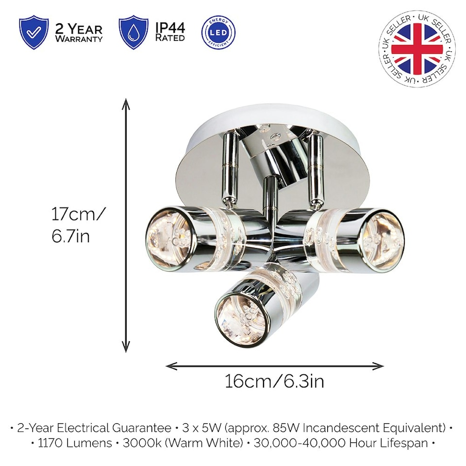 image 1 of Chrome Bathroom Spot Light with LED Bubble Acrylic Heads