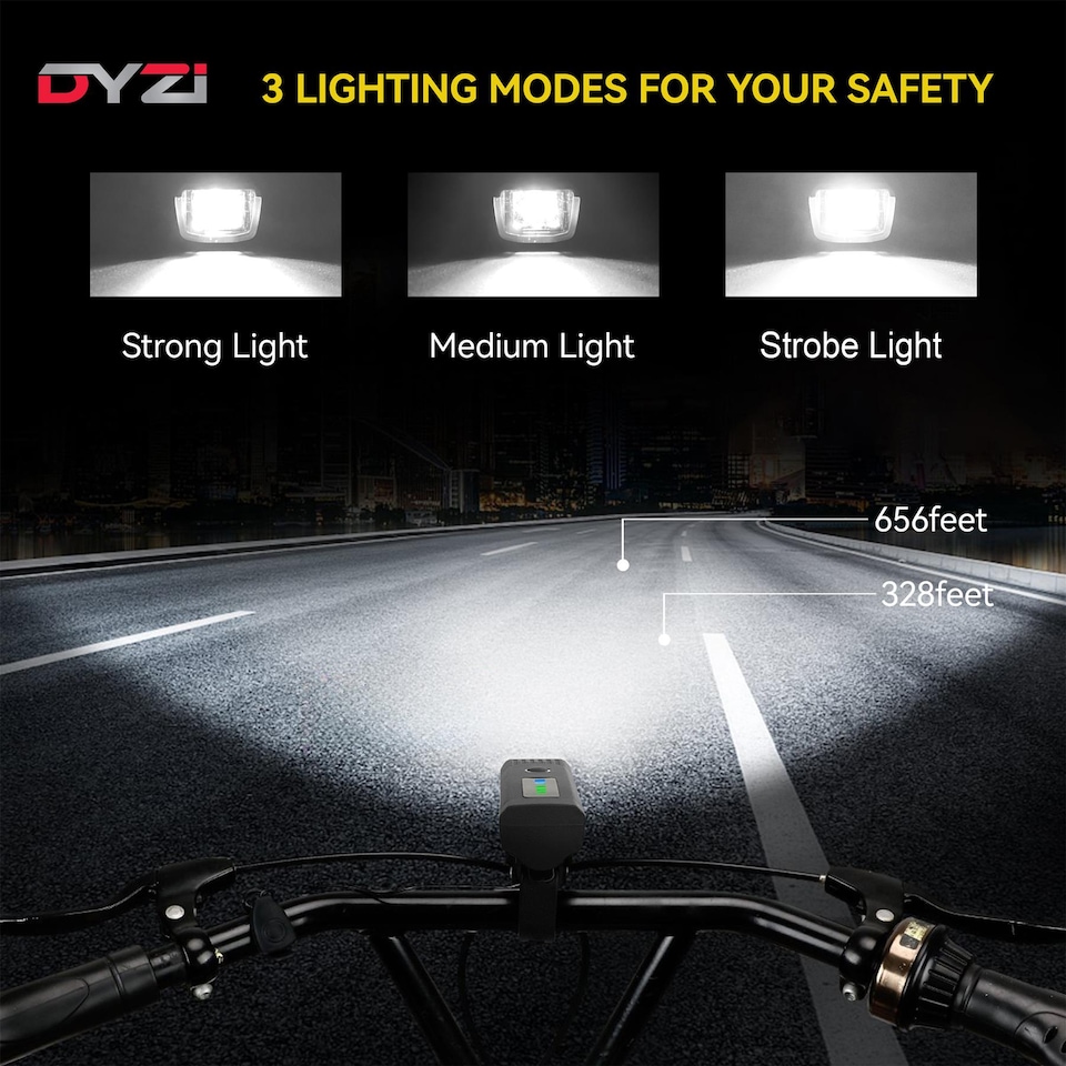 image 1 of Dyzi Bike Bicycle Light Set USB Rechargeable 4 Modes with Daylight Sensor By DYZI