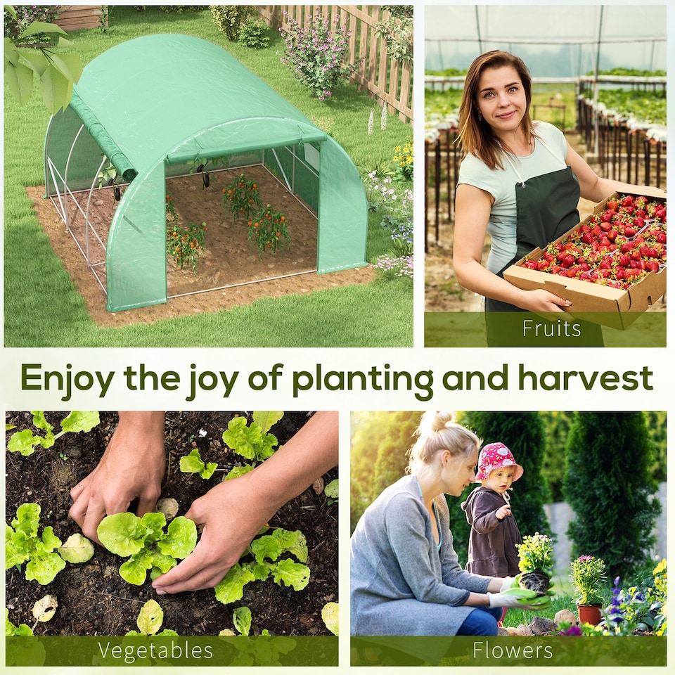 image 1 of Outsunny 3 x 3 x 2 m Polytunnel Greenhouse Pollytunnel Tent Steel Frame Green