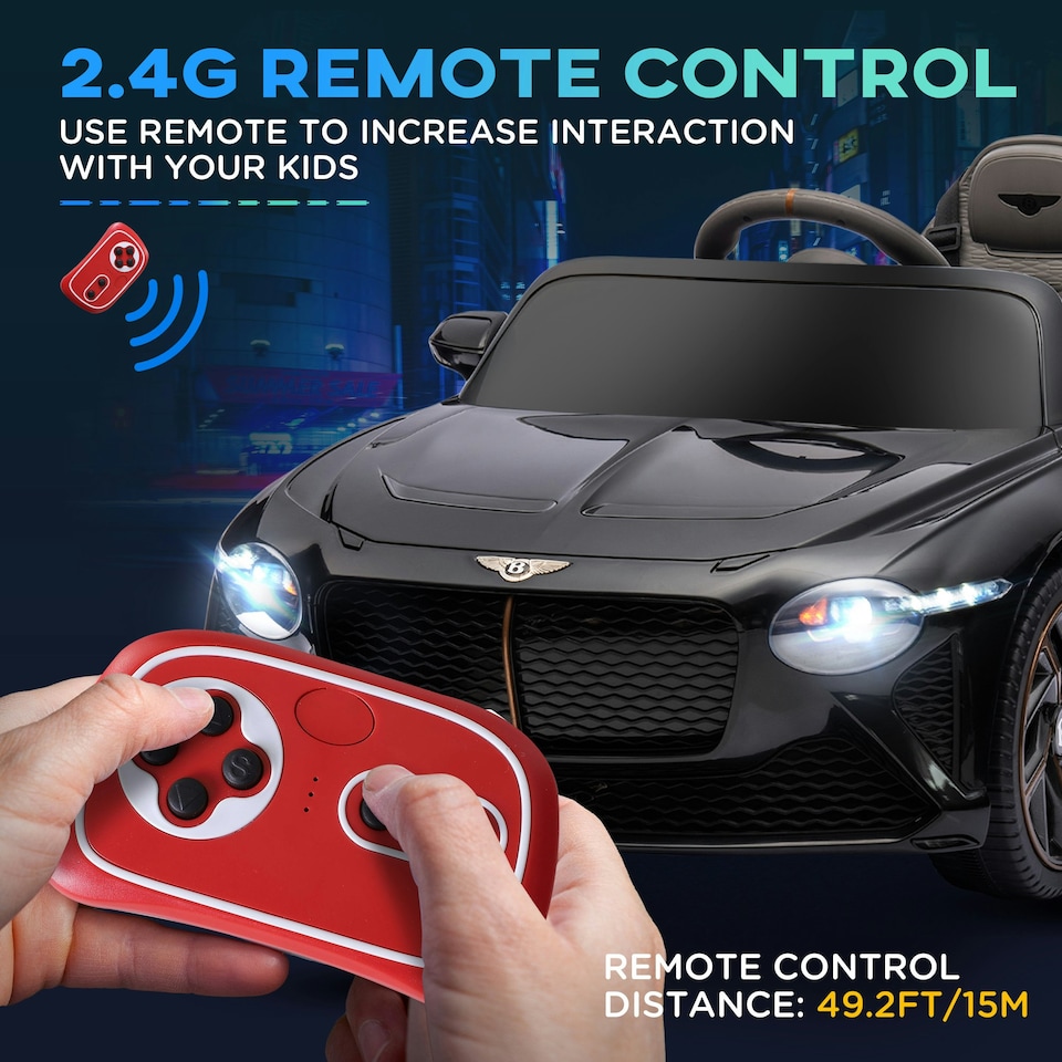 image 1 of HOMCOM Bentley Bacalar Licensed 12V Kids Electric Ride-On w/ Remote - Black