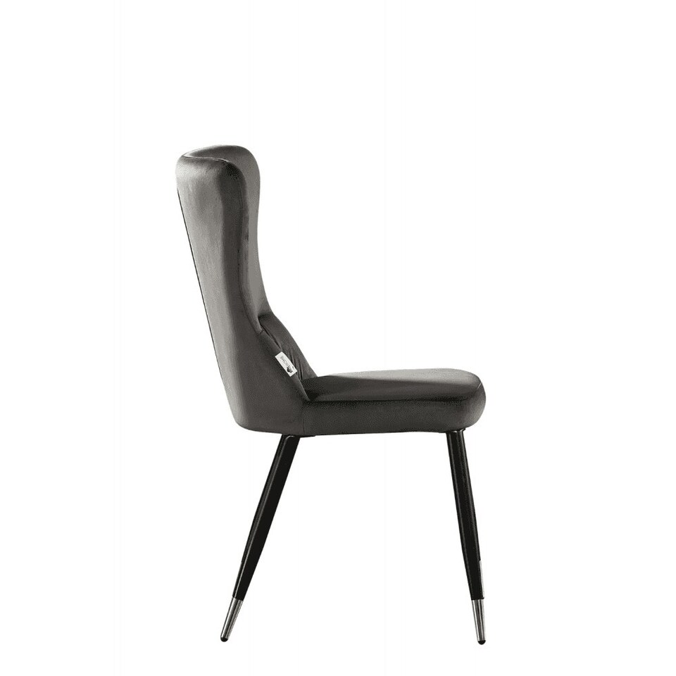 image 1 of Set of 2 New York Modern Velvet Dining Chairs with High Back, Black Metal Legs | Grey | Silver End Tips