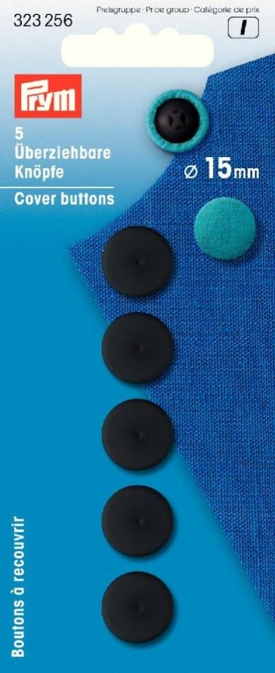 Prym Black 15mm Plastic Cover Buttons for Dressmaking - per pack of 5