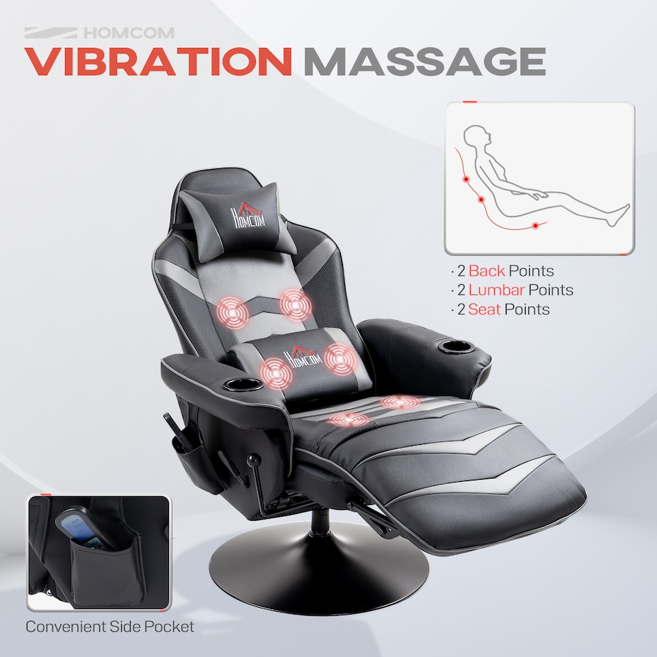 image 1 of HOMCOM Massage Recliner Chair with Remote, PU Leather Recliner Armchair Grey | Grey
