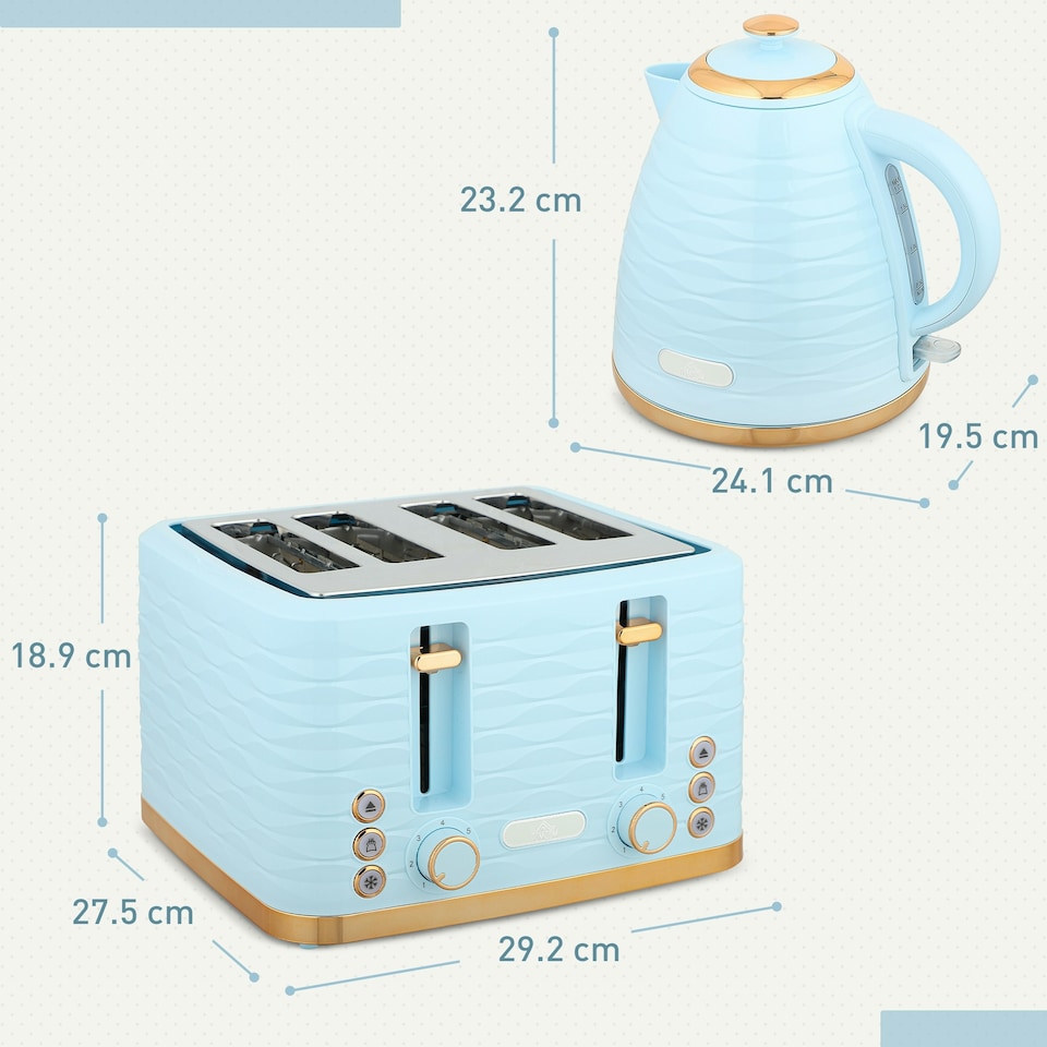 image 1 of HOMCOM Kettle and Toaster Set 1.7L Kettle & 4 Slice Toaster Light, Blue