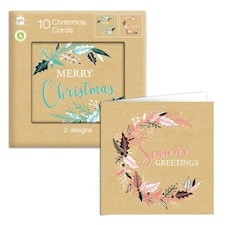 Assorted Kraft Christmas Cards with Envelopes - Pack of 10
