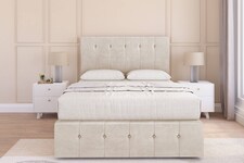 Sloomy Cambridge Cream Plush Divan Bed Base 2 Drawers Left Side With 26 Inch Strutted Headboard & 12 Inch Matching Footboard | Cream | Cream | Super King | 1