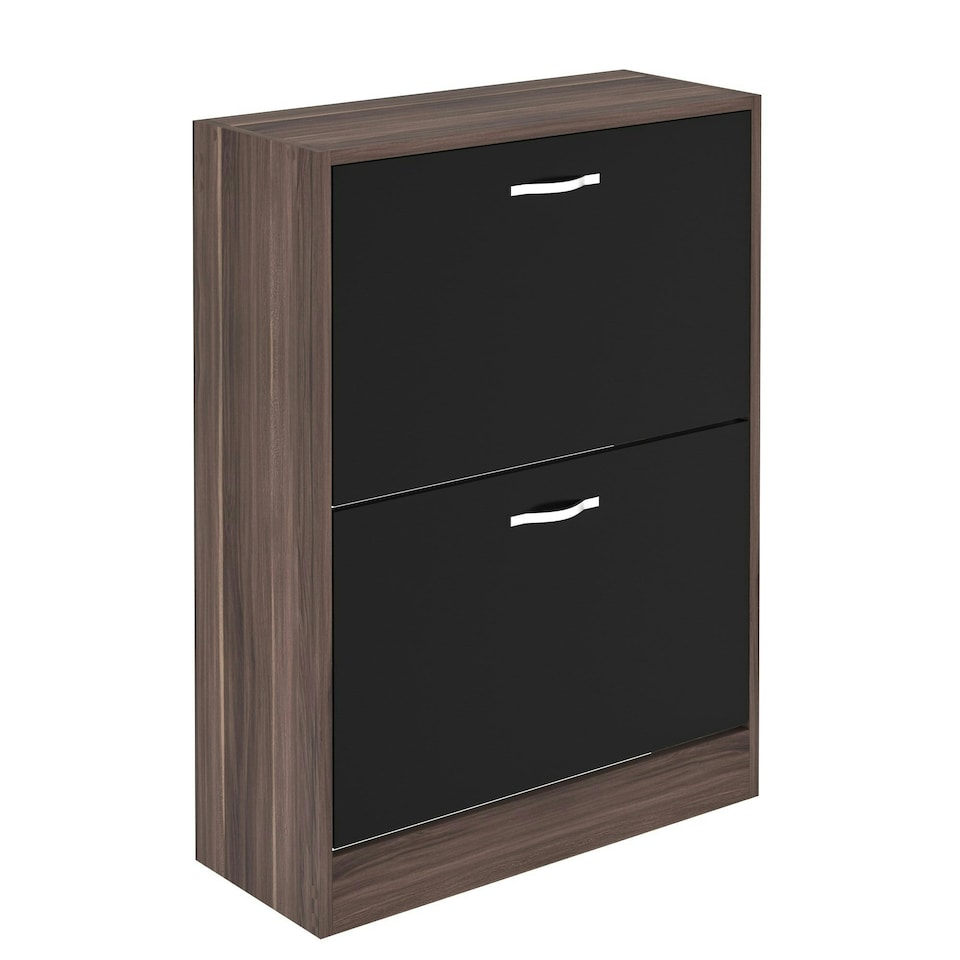 image 1 of Vida Designs 2 Drawer Shoe Cabinet Shoe Rack Storage Cupboard, Walnut & Black