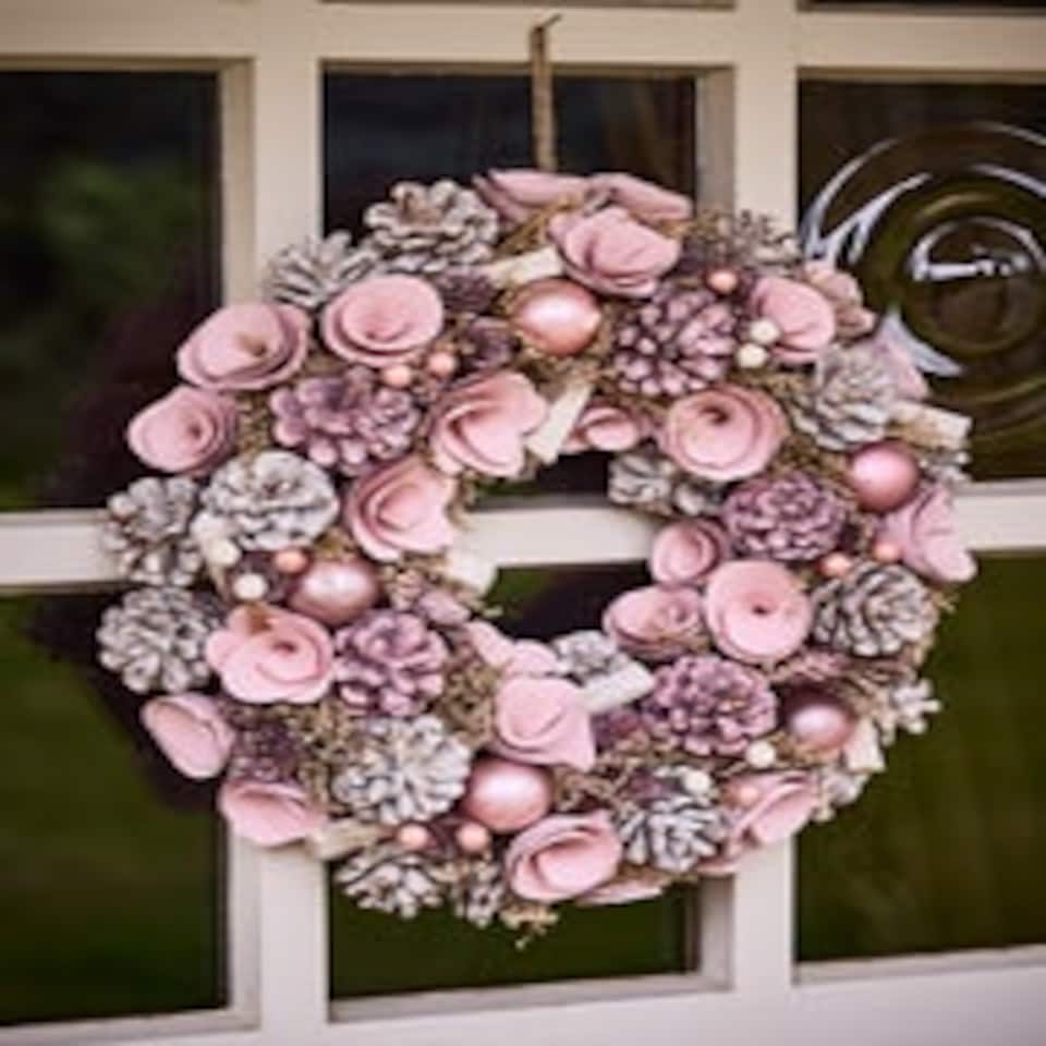 image 1 of Pink Roses Wreath 38cm