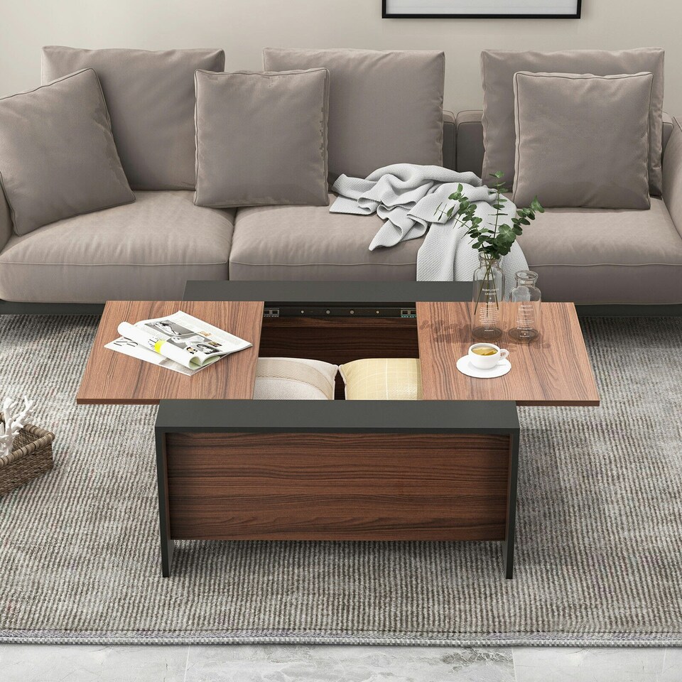 image 1 of COSTWAY Coffee Table w/Sliding Top Extendable Cocktail TeaTable Brown