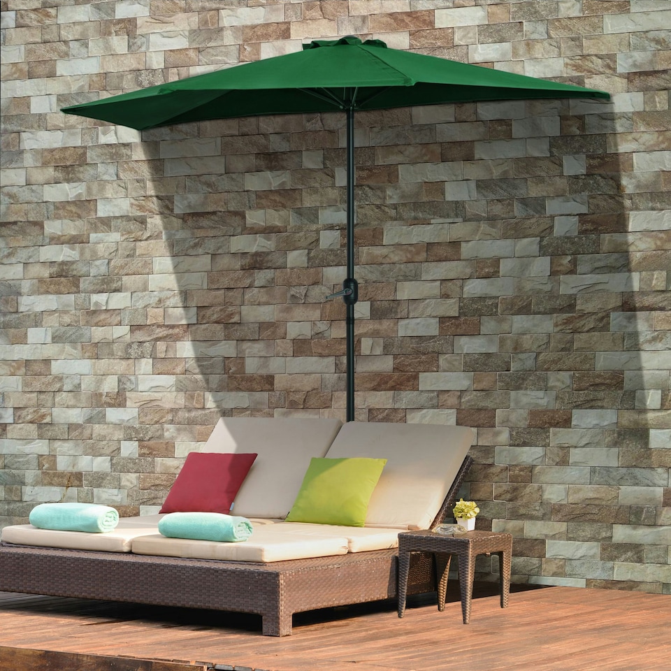 image 1 of Outsunny 3(m) Half Round Parasol Garden Sun Umbrella with Crank Green