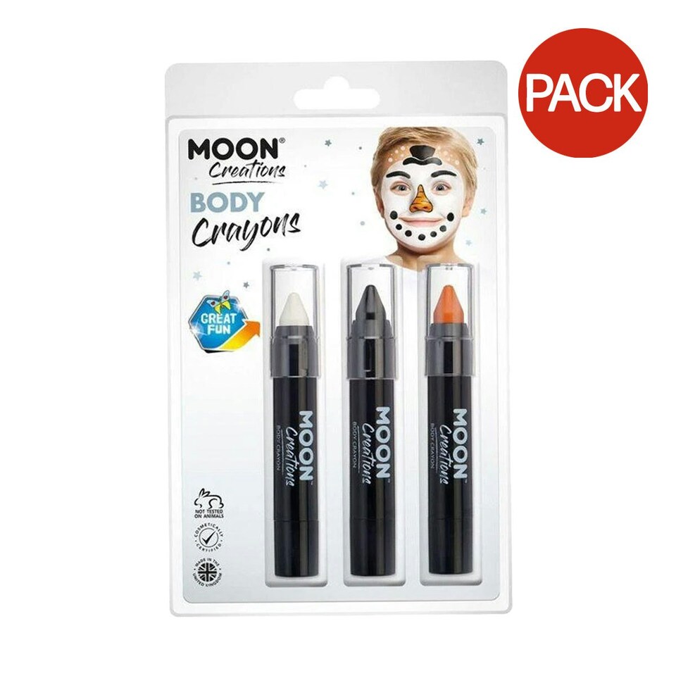 image 1 of Moon Creations Body Crayons (Pack of 3) - White/Black/Orange - 13cm x 19.5cm x 2.7cm