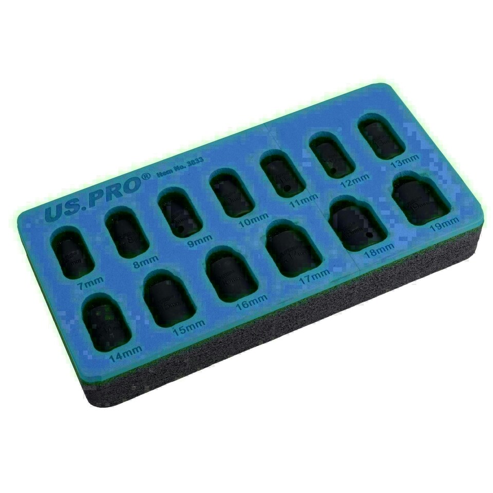 image 1 of 3/8in Drive Shallow Stubby Metric Sockets 6 Sided Single Hex 7mm - 19mm 13pc