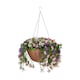 image 1 of Large Outdoor Artificial Hanging Flower Basket with Petunias and Removable Chain Brown
