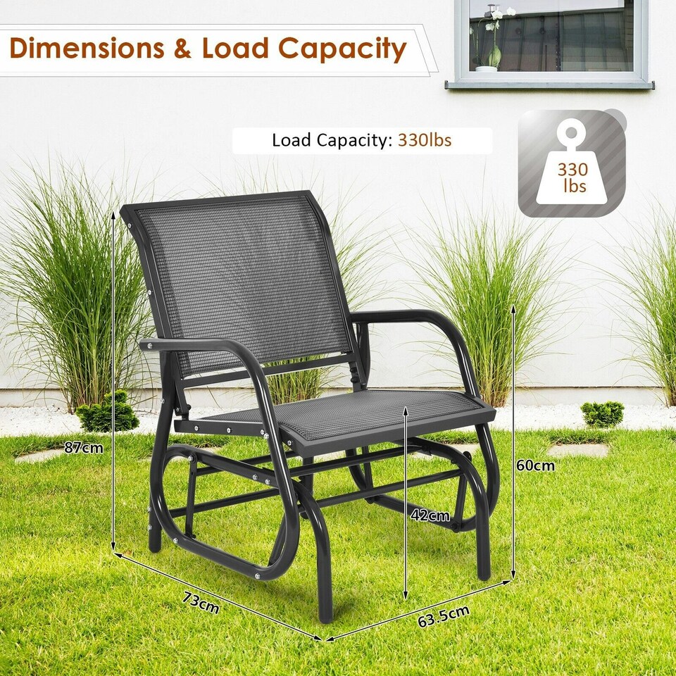 image 1 of COSTWAY Garden Glider Chair Swing Rocking Chair Grey Grey