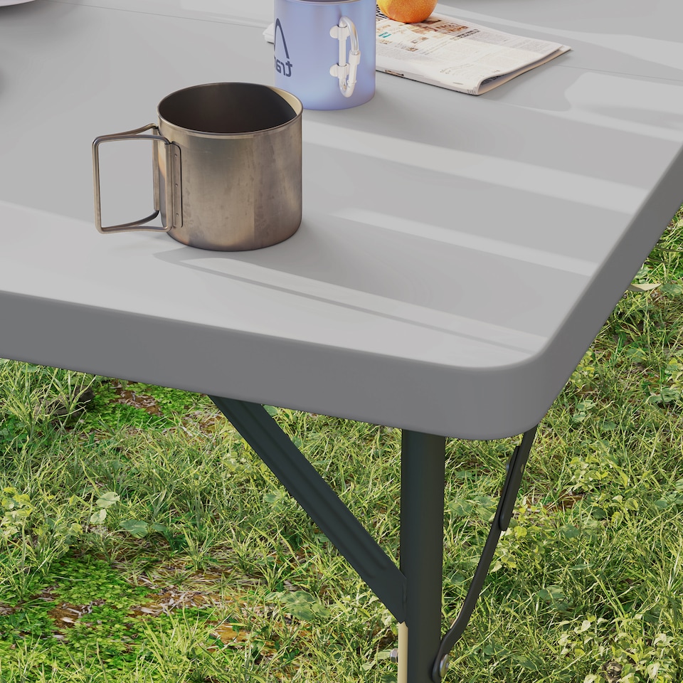 image 1 of Outsunny 3ft Folding Camping Table, Heavy Duty Picnic Table with 2 Adjustable Height for Indoor Outdoor Garden, Party, BBQ, Dark Grey | Grey | Dark Grey | 86L x 86W x 74Hcm
