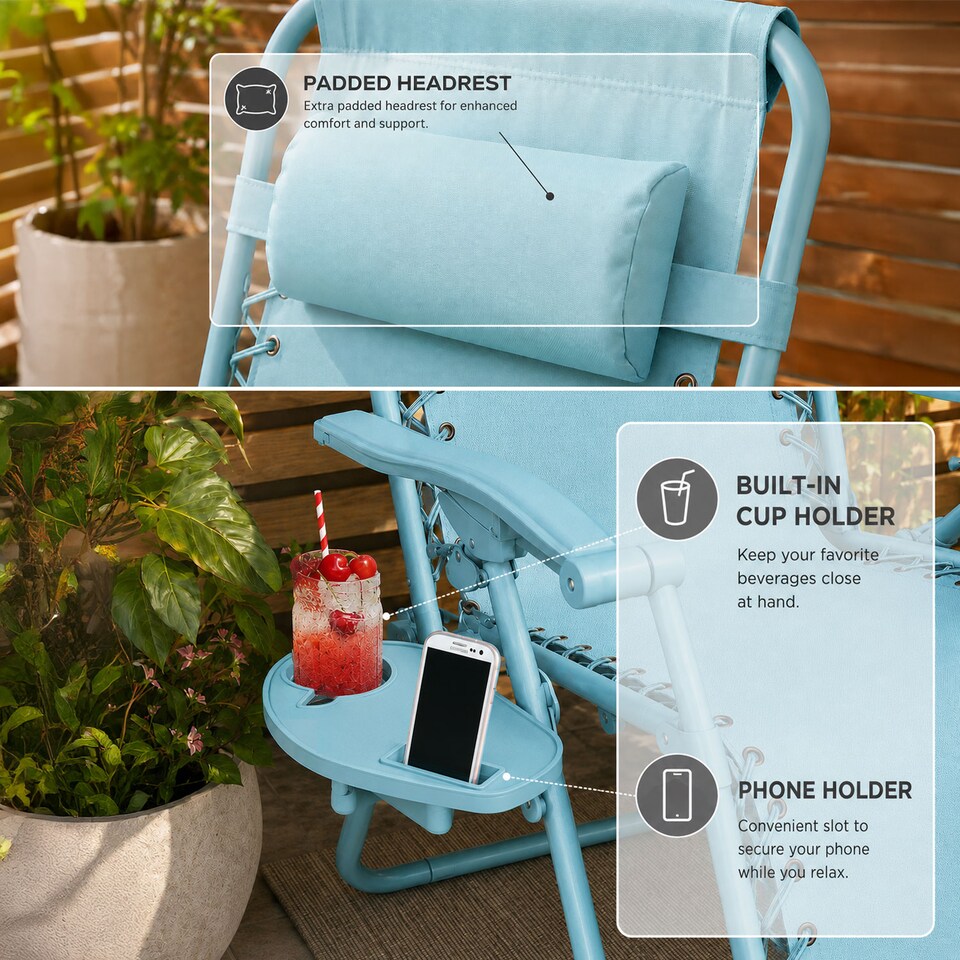 image 1 of Set of 2 Zero Gravity Reclining Foldable Garden Chairs Sun Loungers