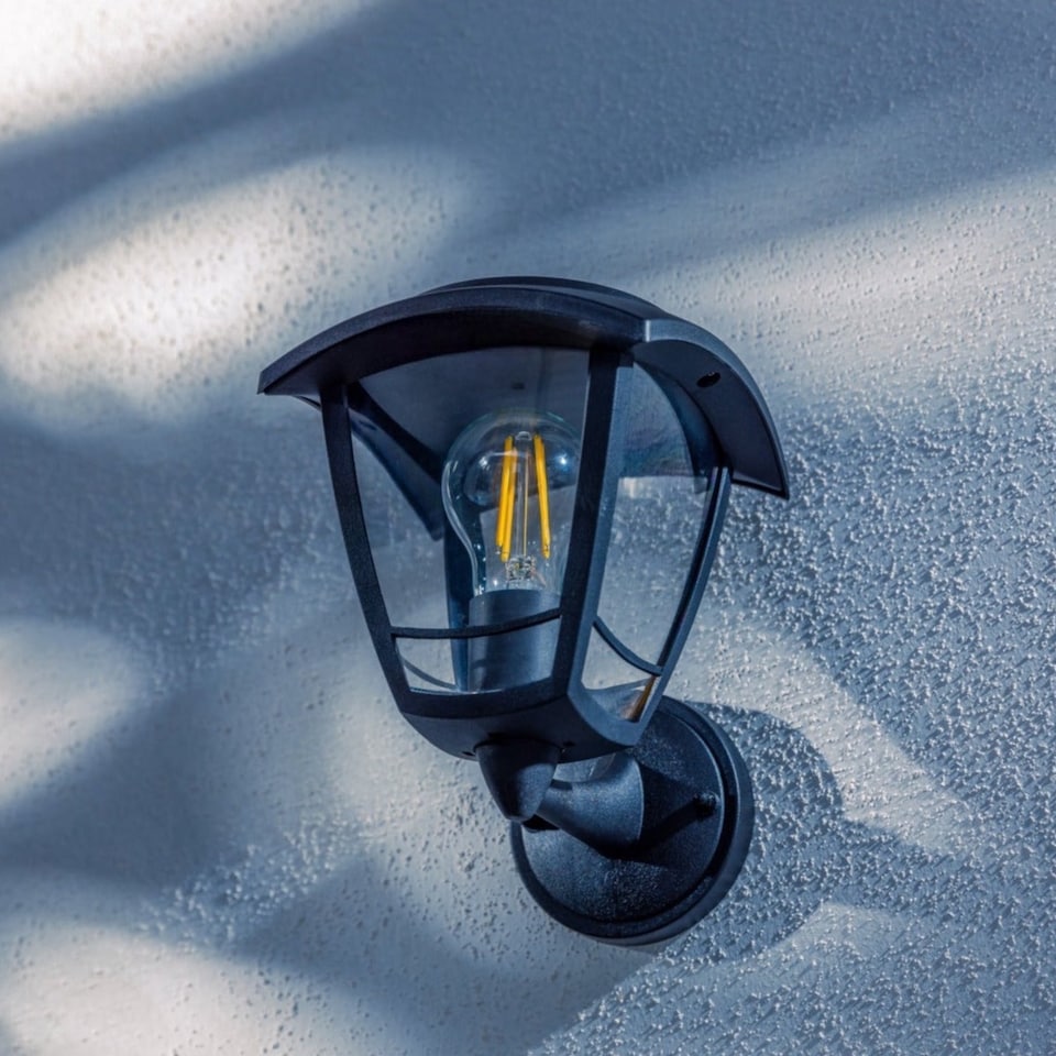image 1 of CGC LARA Black Solar Outdoor Wall Lantern Traditional Filament Warm White LED IP44 | Black | Black | Height: 23 cm, Depth: 19.5 cm, Width: 16.6 cm