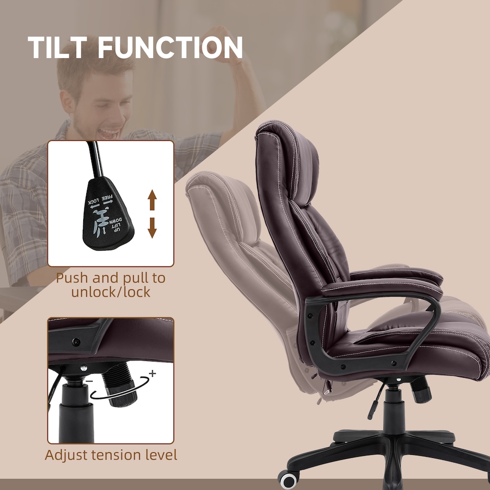 image 1 of Vinsetto Office Chair with 6-Point Maaage, PU Desk Chair with Padded Seat and Armrest, Computer Chair with Tilt Function for Home, Brown