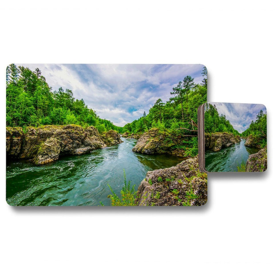 image 1 of River in mountain forest landscape (Placemat & Coaster Set)