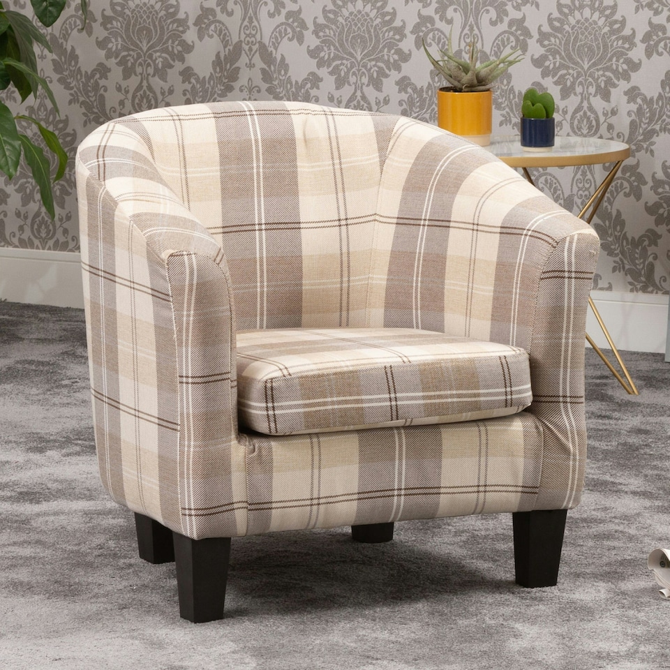 image 1 of Medford Chequered Fabric Tub Chair - Beige