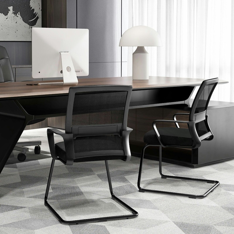 image 1 of COSTWAY Meeting Office Chairs Mid-Back Reception Chair Black