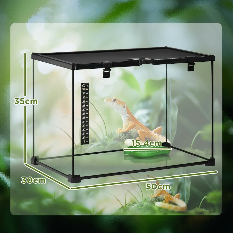 image 1 of PawHut Glass Reptile Terrarium Habitats for Lizards, Frogs, Snake 50 x 30 x 35cm