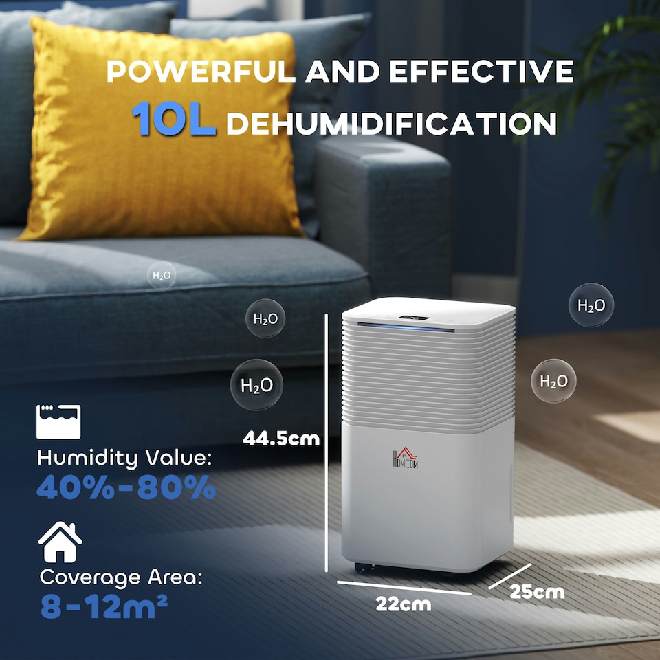 image 1 of HOMCOM 10L/Day Portable Quiet Dehumidifier for Home, Electric Air De-Humidifier