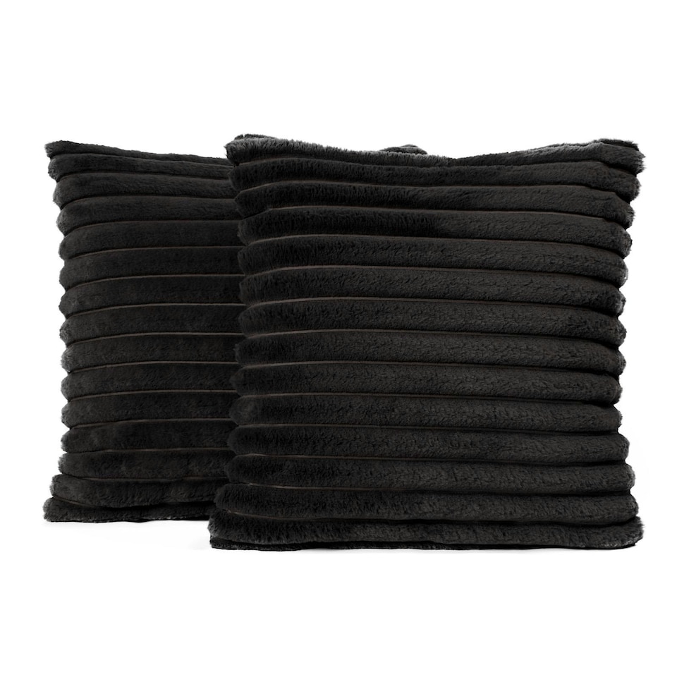 image 1 of OHS 2 x Faux Fur Matte Velvet Fleece Thick Ribbed Cushion Covers, 45x45cm - Black