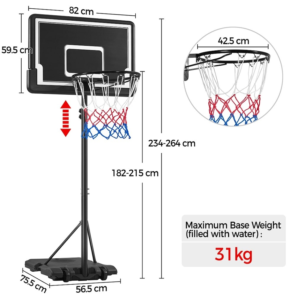 image 1 of Yaheetech PE Backboard Basketball Stand System w/ Wheels Black/White