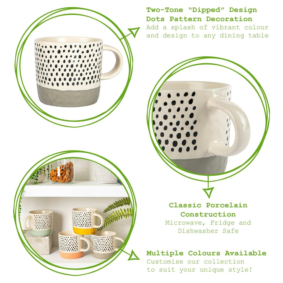 image 1 of Nicola Spring Ceramic Dipped Dots Coffee Mugs - 385ml - 4 Colours Multi