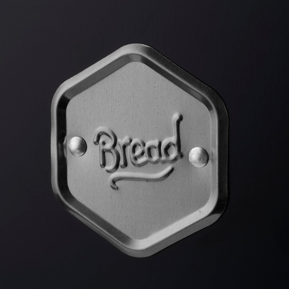 image 1 of Cooks Professional Bread Bin - Metal Food Storage Cannister with Nameplate | Black | Black & Silver