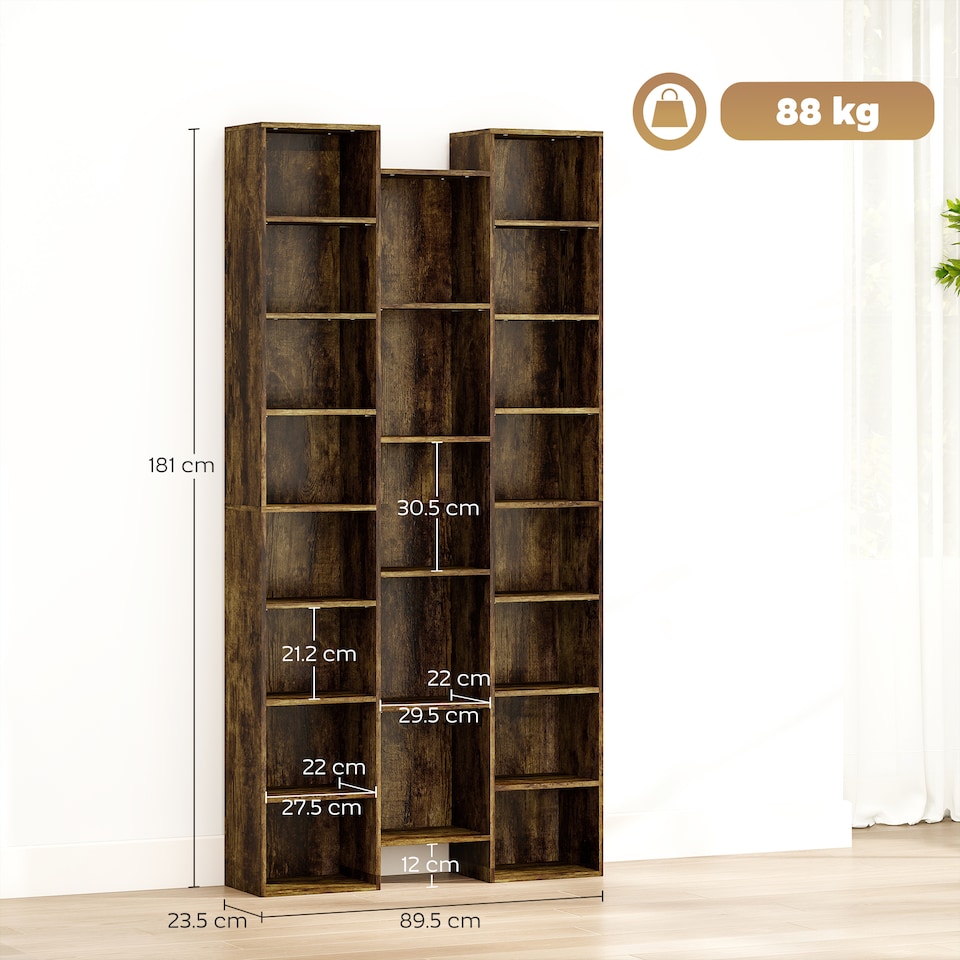 image 1 of HOMCOM 21-Cube Tall Bookcase, Modern Cube Book shelf with 10 Adjustable Shelves, Freestanding Multi-Functional Storage Unit for Living Room, Home Office, Bedroom, 181 x 89.5W cm, Rustic Brown | Brown | Rustic Brown