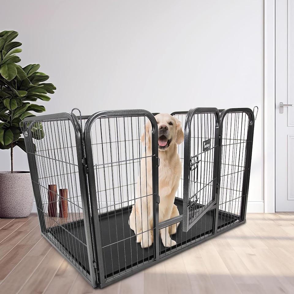 image 1 of Actiaspet Heavy Duty Metal Pet Playpen with Removable Plastic Floor | Whelping Box for Puppy Training (Black, Extra Large, 4)