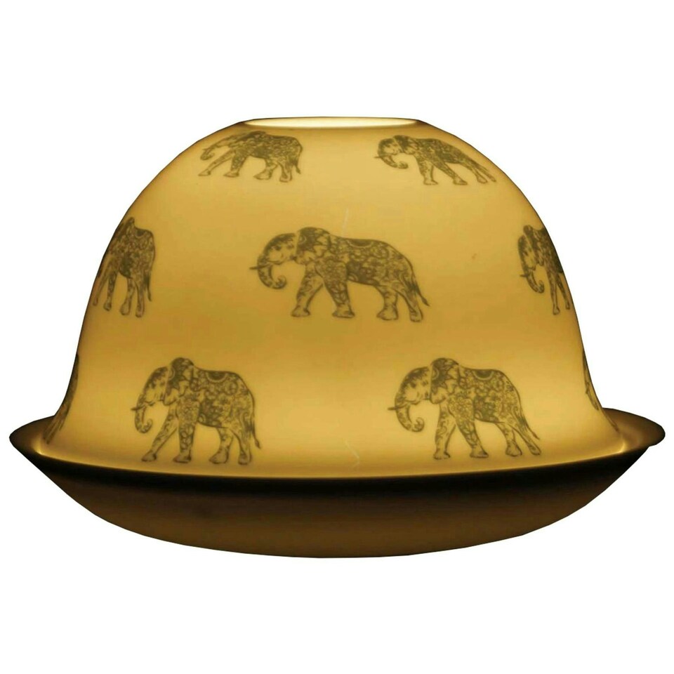 Nordic Lights Tealight Porcelain Candle Shade and Plate Coloured Elephant