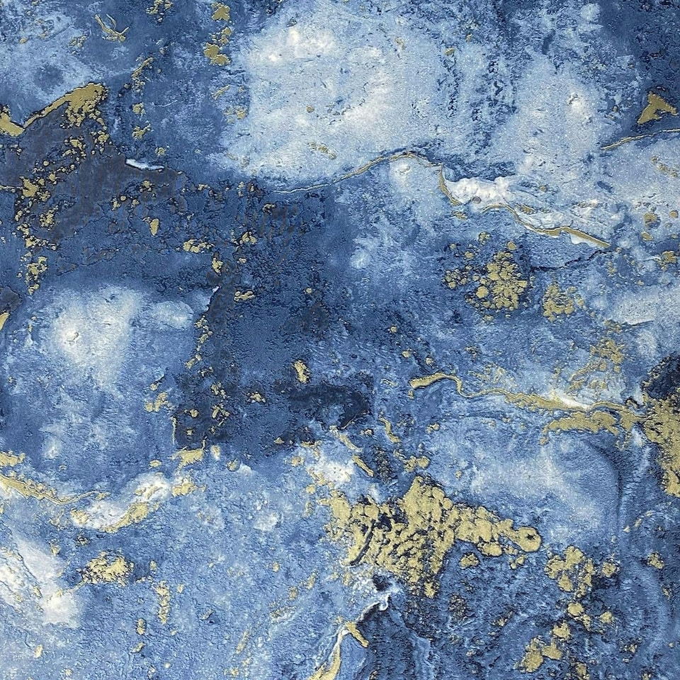image 1 of World of Wallpaper Luxe Collection Marble Effect Vinyl Textured Wallpaper - Blue/Gold - 10m x 0.5m Blue